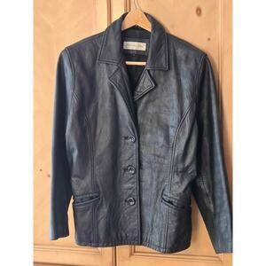 Jones New York Black Leather Blazer Jacket L